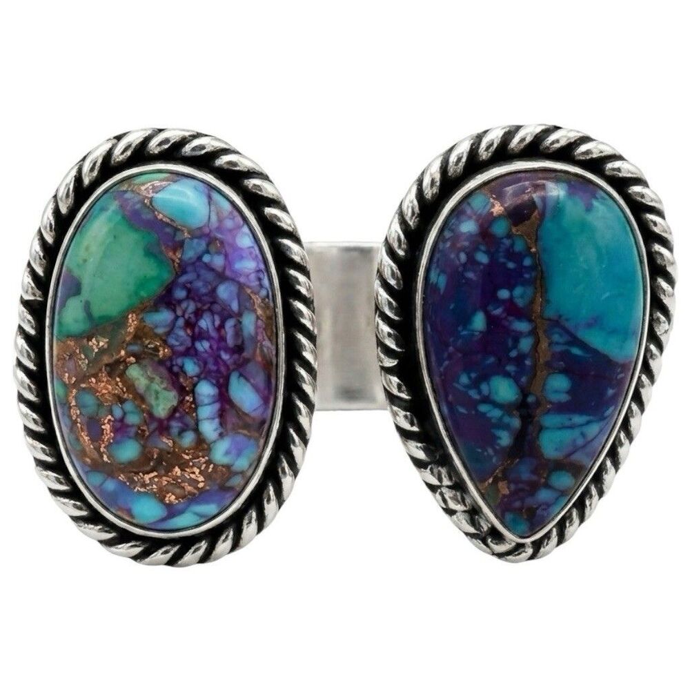 Southwest Sz 8 Adj Silver Tone Mohave Purple Turquoise Ring Blue Copper Bypass